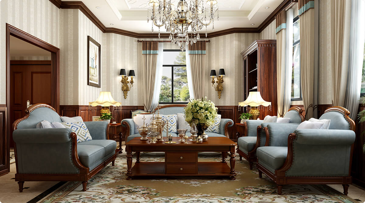 高档美式客厅沙发茶几组合